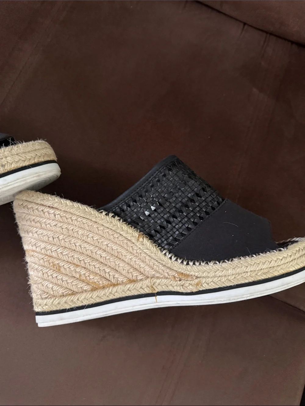 Toms Black Woven Espadrille Wedge Slides